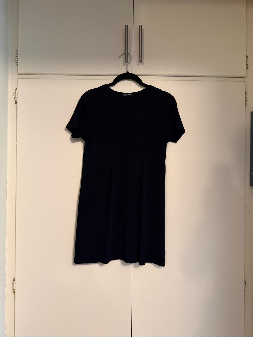 Black Short Sleeve T-Shirt Dress - heavy cool material / not jersey